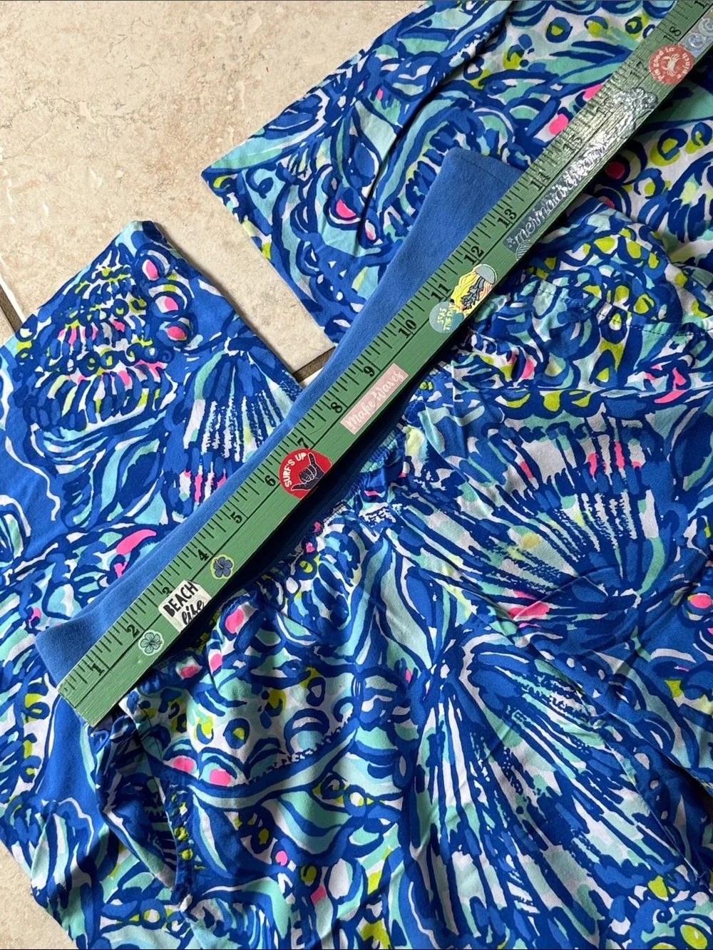 Yoga Waist Blue Floral Shell Print Wide Leg Lilly Pulitzer Lounge Bottom Size XS